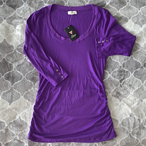 Guess Three Quarter Sleeve Rouched Tunic / Top - Picture 3 of 4